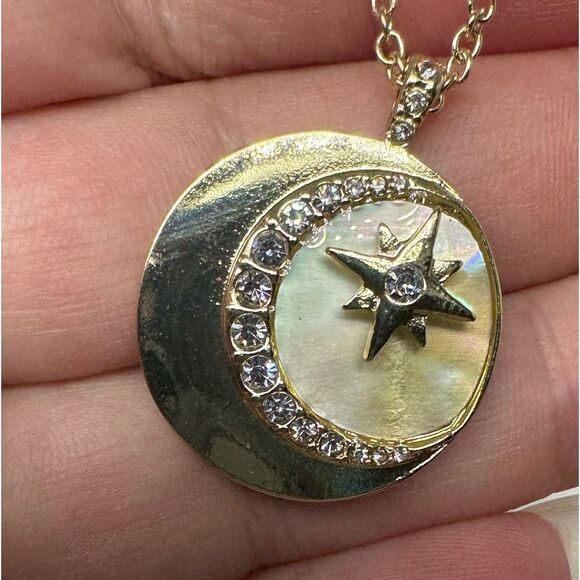 Rachel Roy Rhinestone Crescent Moon Star Medallion Pendant Necklace - Picture 9 of 9